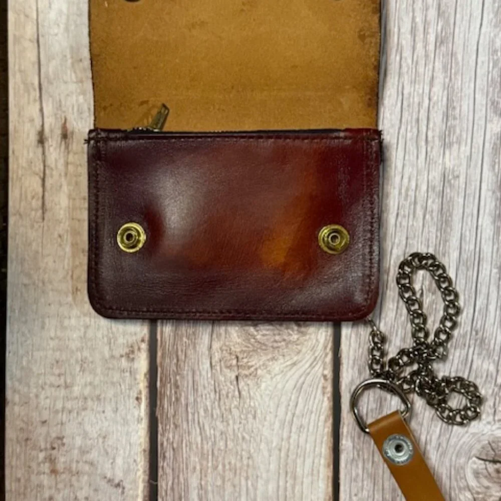 Vintage Tooled Leather Chain Wallet – Western Longhorn Steer Brown (BBL-07) NOS